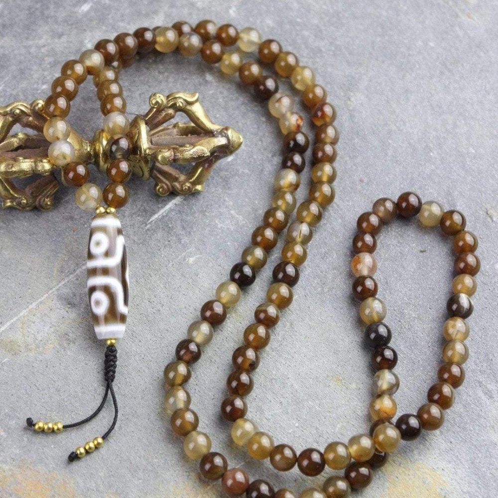 Smoky Agate Dzi Bead 108 Mala Necklace - Picture 3 of 3